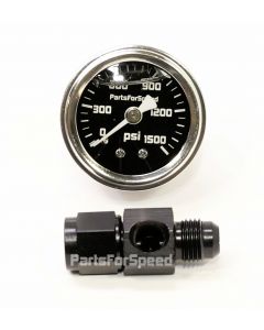 PartsForSpeed Nitrous Bottle 1500 PSI Pressure Gauge with -6AN Black Fitting