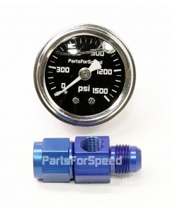 PartsForSpeed Nitrous Bottle 1500 PSI Pressure Gauge with -6AN Blue Fitting