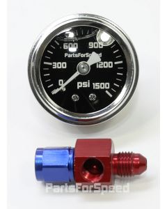 PartsForSpeed Nitrous Bottle 1500 PSI Pressure Gauge with -4AN Blue Red Fitting 