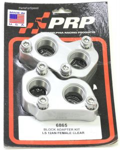 PRP 6865 Chevy LS 12AN Block Adapters for Remote Water Pump Clear Anodized